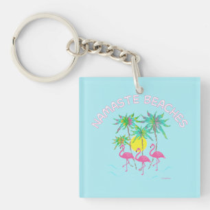 Porte-clefs Plages Namaste Flamants roses Yoga Zen Fun