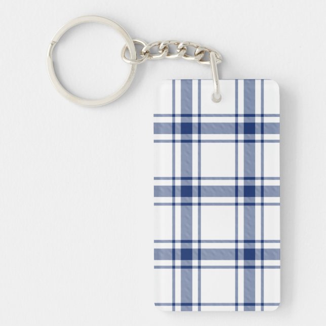 Porte-clefs Plaid bleu et blanc marin (Devant)