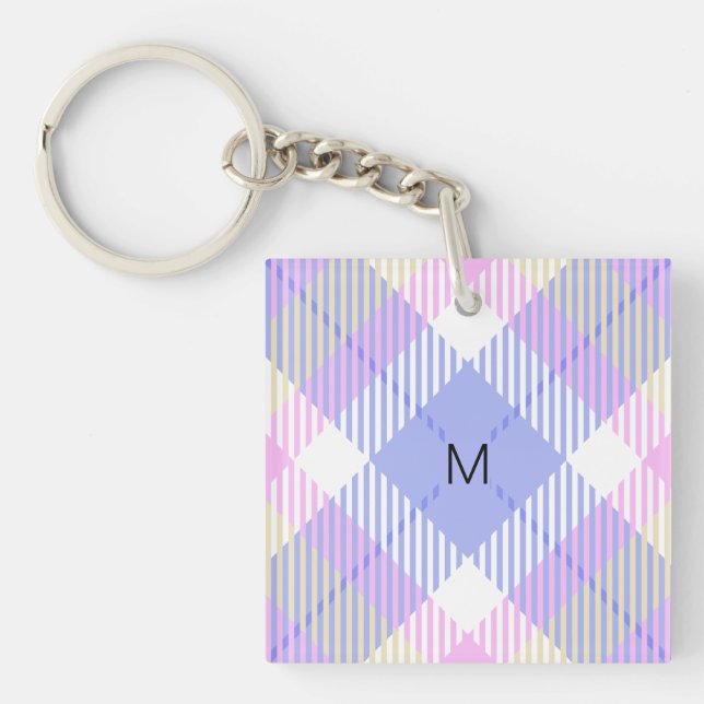 Porte-clefs Plaid bleu rose jaune (Devant)