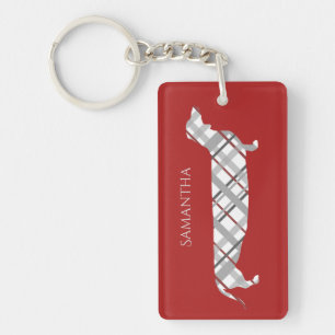 Porte-clefs Plaid Dachshund sur Red Personnalisé
