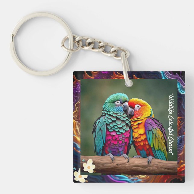 Porte-clefs "Plaisir aux perroquets colorés" (Devant)