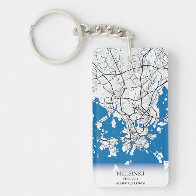 Porte-clefs Plan de la ville d'Helsinki Finlande Coordonnées V (Devant)