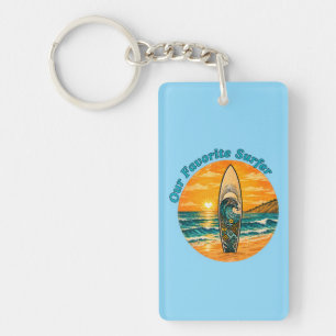 Porte-clefs Planche de surf Vintage Sunset & Vagues océaniques