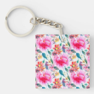 Porte-clefs Plaque d'immatriculation de fleurs aquarelles colo