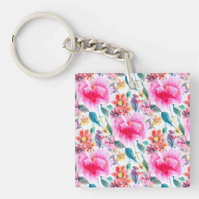 Porte-clefs Plate d'immatriculation de fleurs d'aquarelle colo (Devant)