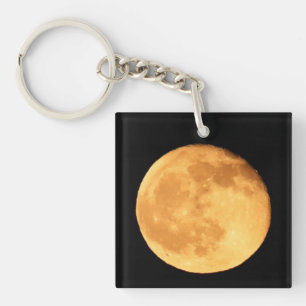 Porte-clefs Pleine lune avec lueur orange ciel nocturne art lu