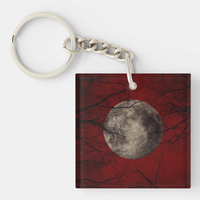 Porte-clefs Pleine lune gothique avec des arbres de hantise (Devant)