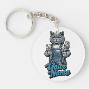 Porte-clefs Plombier personnalisé avec un chat mignon Scottish