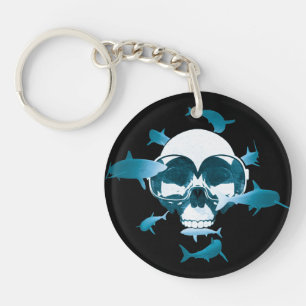 Porte-clefs Plongée sous-marine Crâne et requins Design graphi