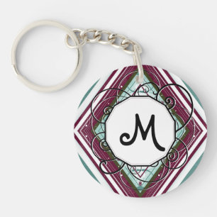 Porte-clefs Plum et diamant Turquoise Moderne-Rétro avec Monog