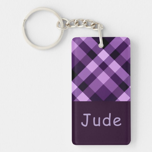 Porte-clefs Plum violet Plaid Monogramme rectangle Porte - clé (Devant)