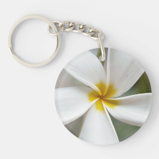 Porte-clefs Plumeria blanche - Portrait macro (Devant)