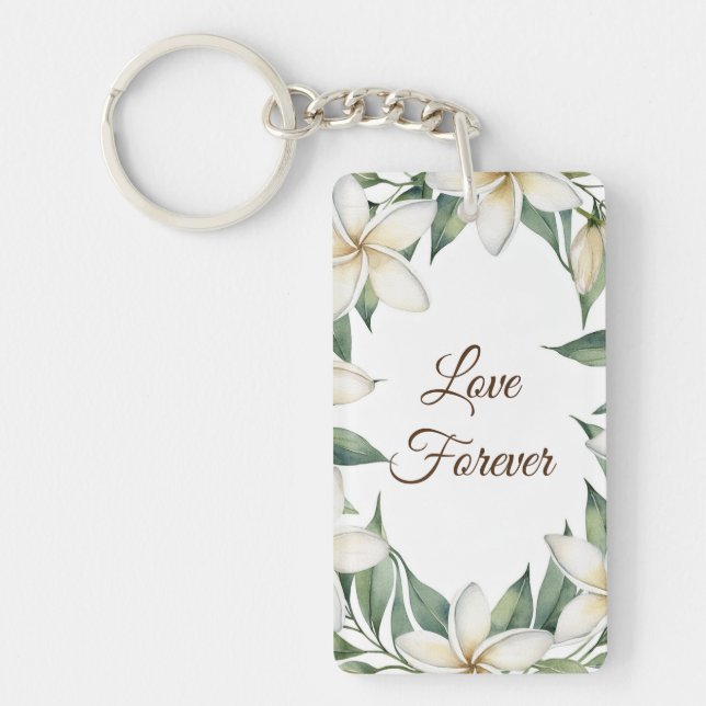 Porte-clefs Plumeria personnalisée, amour pour toujours (Devant)