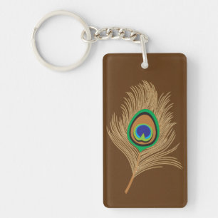 Porte-clefs Plumes de paon beige au chocolat Brown