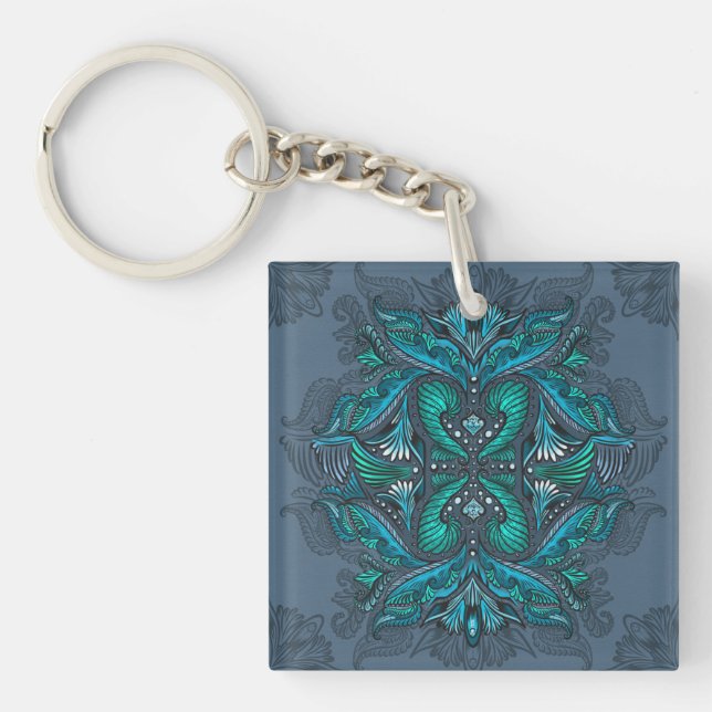 Porte-clefs Plumes de paon mystique (Devant)
