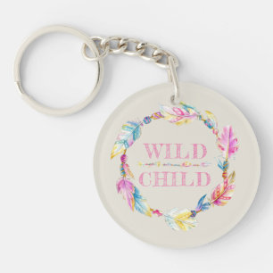 Porte-clefs Plumes d'enfant sauvage colorées aquarelle art