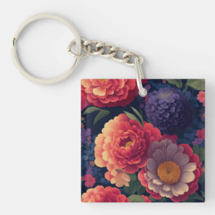 Porte-clefs Plutôt vintage rouge Orange mum mum peony floral
