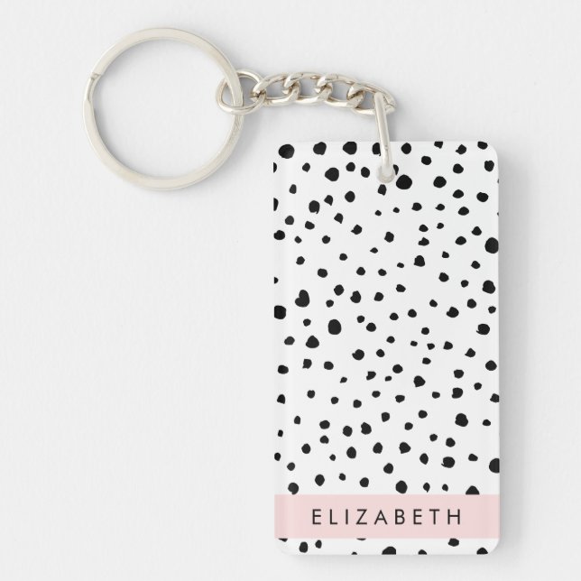 Porte-clefs Points dalmatiens, Spots, Noir et Blanc, Votre nom (Devant)