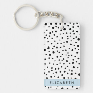 Porte-clefs Points dalmatiens, Spots, Noir et Blanc, Votre nom