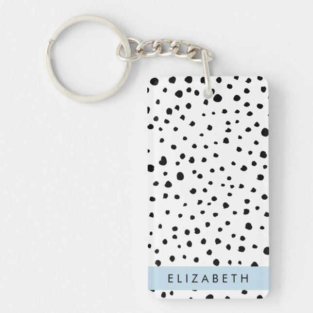 Porte-clefs Points dalmatiens, Spots, Noir et Blanc, Votre nom (Devant)
