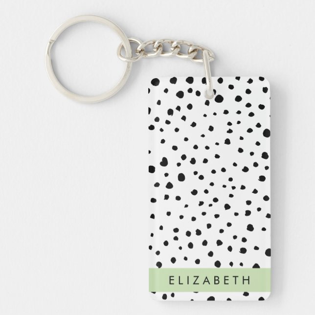 Porte-clefs Points dalmatiens, Spots, Noir et Blanc, Votre nom (Devant)