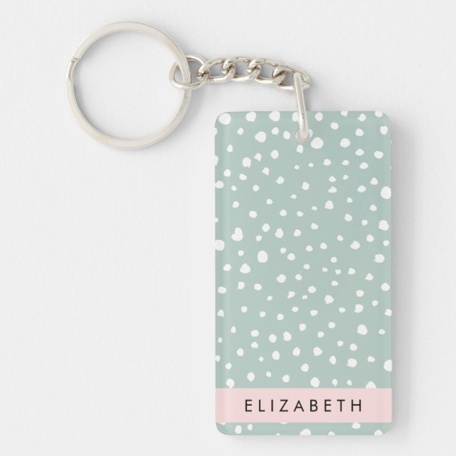 Porte-clefs Points Dalmatiens verts, Spots, Votre Nom (Devant)