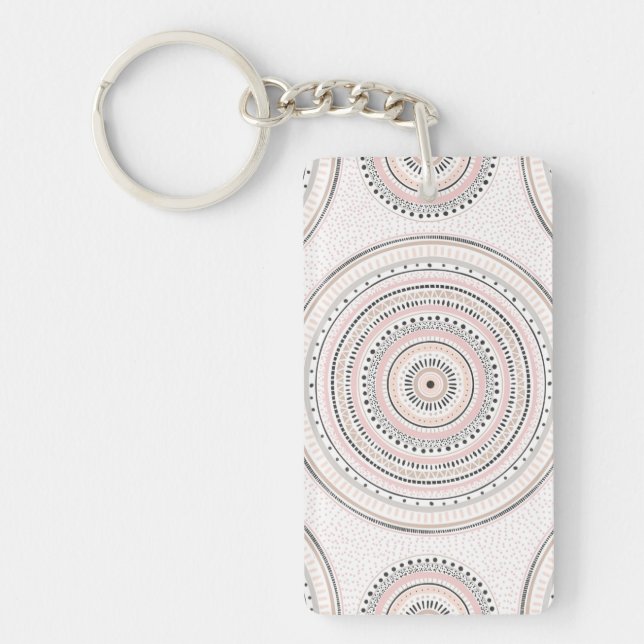 Porte-clefs Points et traits roses et gris Doodles Mandala (Devant)