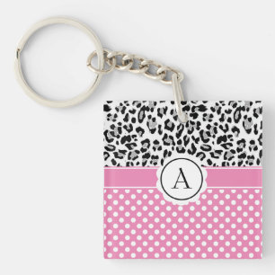 Porte-clefs Points girly et imprimé animaux monogramme 