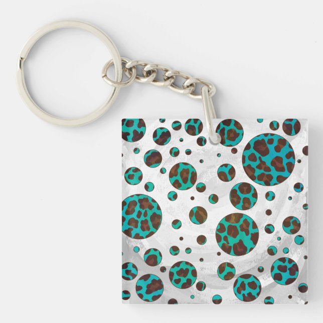 Porte-clefs Points Leopard Brown et Turquoise PrintPolka (Devant)
