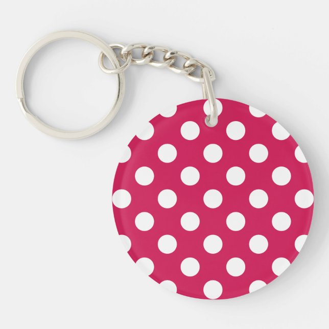 Porte-clefs Pois blancs sur cerise (Devant)