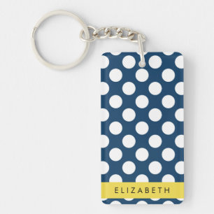 Porte-clefs Pois Bleus de la Marine, Motif Pot Polka, Votre No