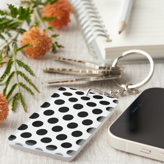 Porte-clefs Pois, Motif Polka Dot, noir et blanc (Devant droit)