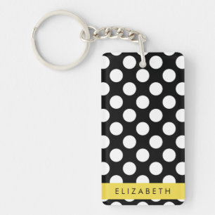 Porte-clefs Pois noirs et blancs, pointillés, Votre nom