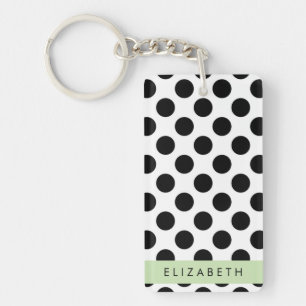 Porte-clefs Pois noirs et blancs, pointillés, Votre nom