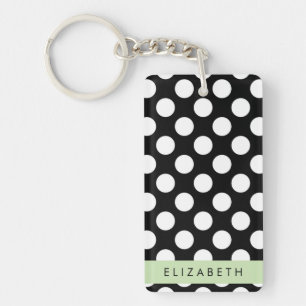 Porte-clefs Pois noirs et blancs, pointillés, Votre nom