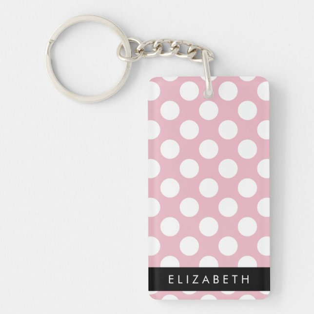 Porte-clefs Pois roses, Motif Pointe Polka, Votre Nom (Devant)