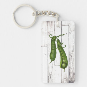 Porte-clefs Pois verts pois blanc bois rustique chic campagne