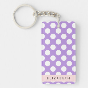 Porte-clefs Pois violets, Motif Pointe Polka, Votre Nom