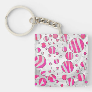 Porte-clefs Pois Zèbre rose chaud et blanc