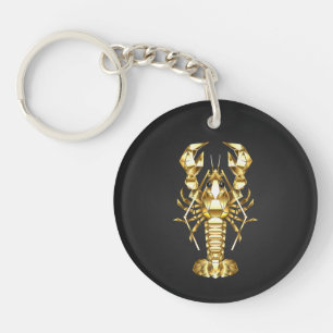 Porte-clefs Poisson à langouste polygonale dorée sur noir