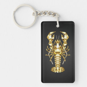Porte-clefs Poisson à langouste polygonale dorée sur noir