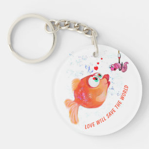Porte-clefs Poisson amusant et vers amour Romantique Porte - c