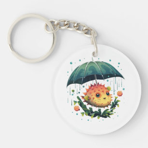 Porte-clefs Poisson ballon journée pluvieuse avec parapluie