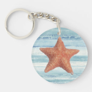 Porte-clefs Poisson étoilé peint sur bandes d'aquarelle bleu