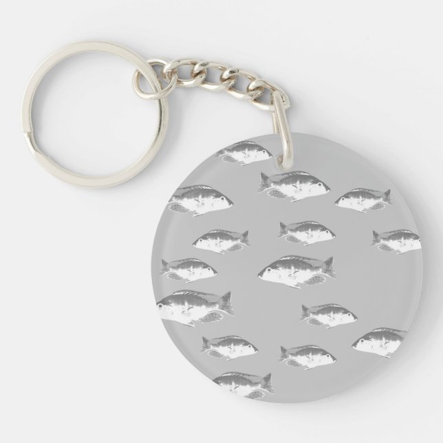Porte-clefs Poisson gris monochrome (Devant)