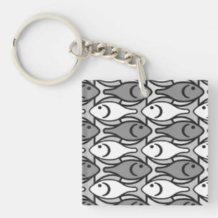 Porte-clefs Poisson moderne du milieu du siècle, gris, blanc e