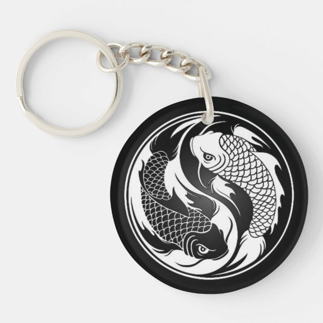 Porte-clefs Poissons blancs et noirs de Yin Yang Koi (Devant)