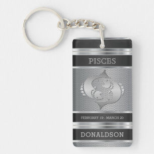 Porte-clefs Poissons ♓ en maille noire et argent