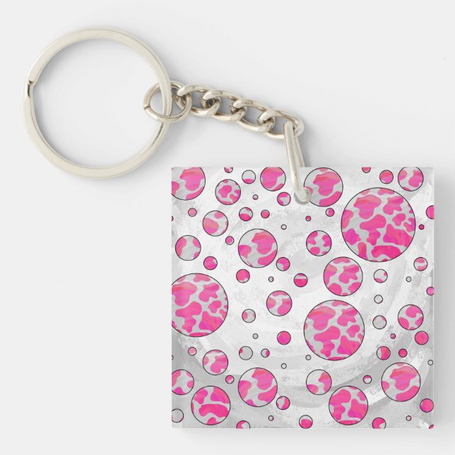 Porte-clefs Poka Dot Vache rose et blanc (Devant)