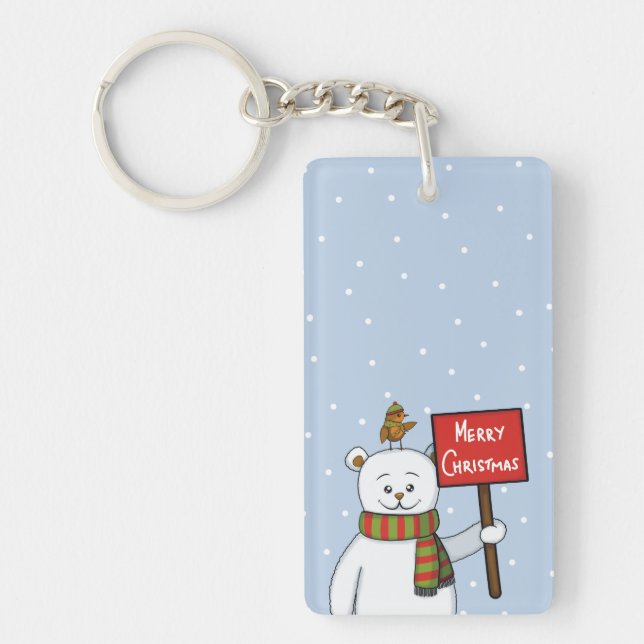 Porte-clefs Polar Bear and Robin Christmas Greeting (Devant)